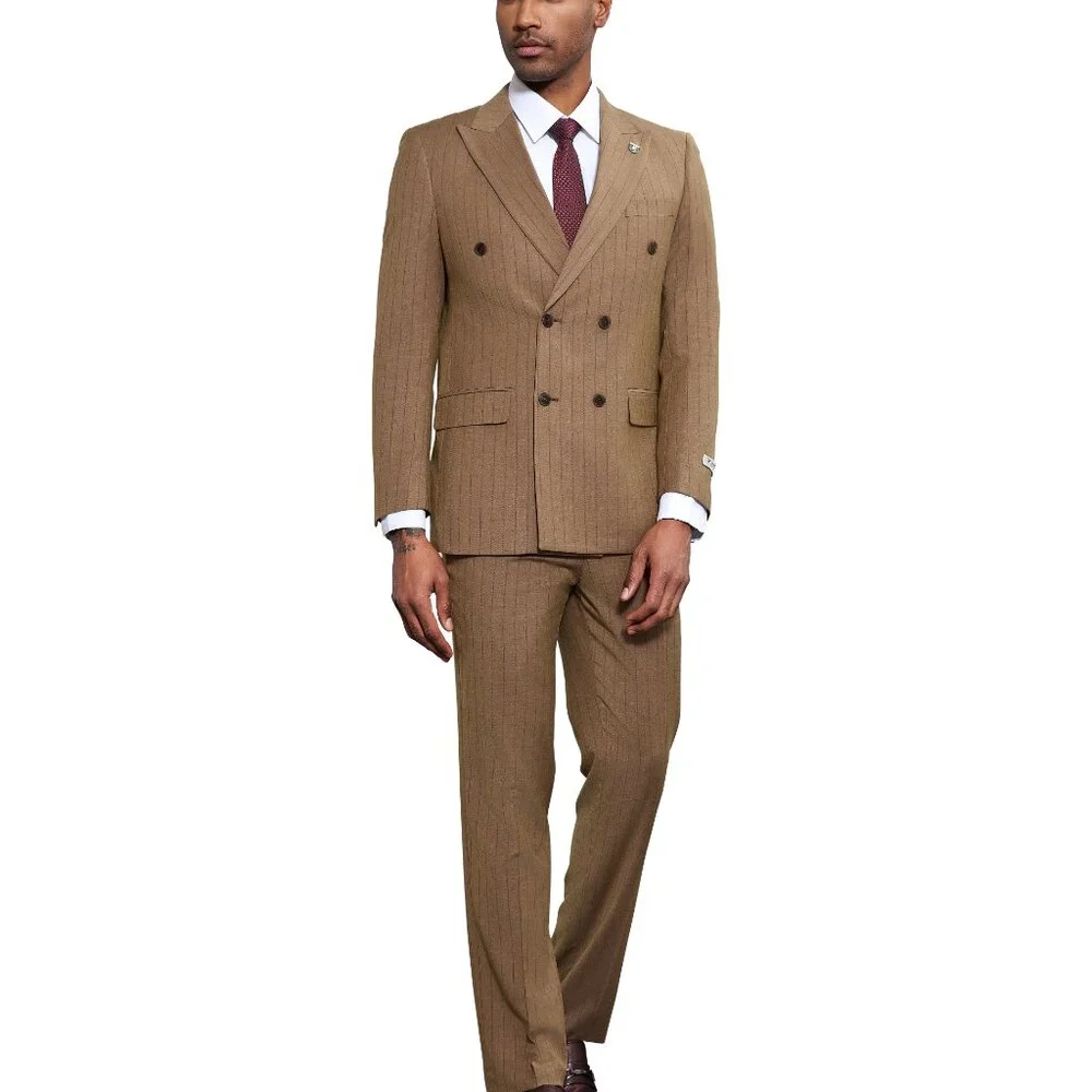 Brown Pinstriped Double breasted Stacy Adams Men's Suit - Picture 3 of 5